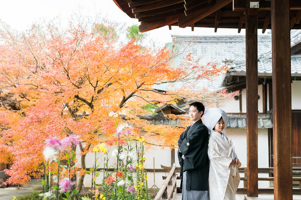 京都で由緒あるお寺で和装撮影