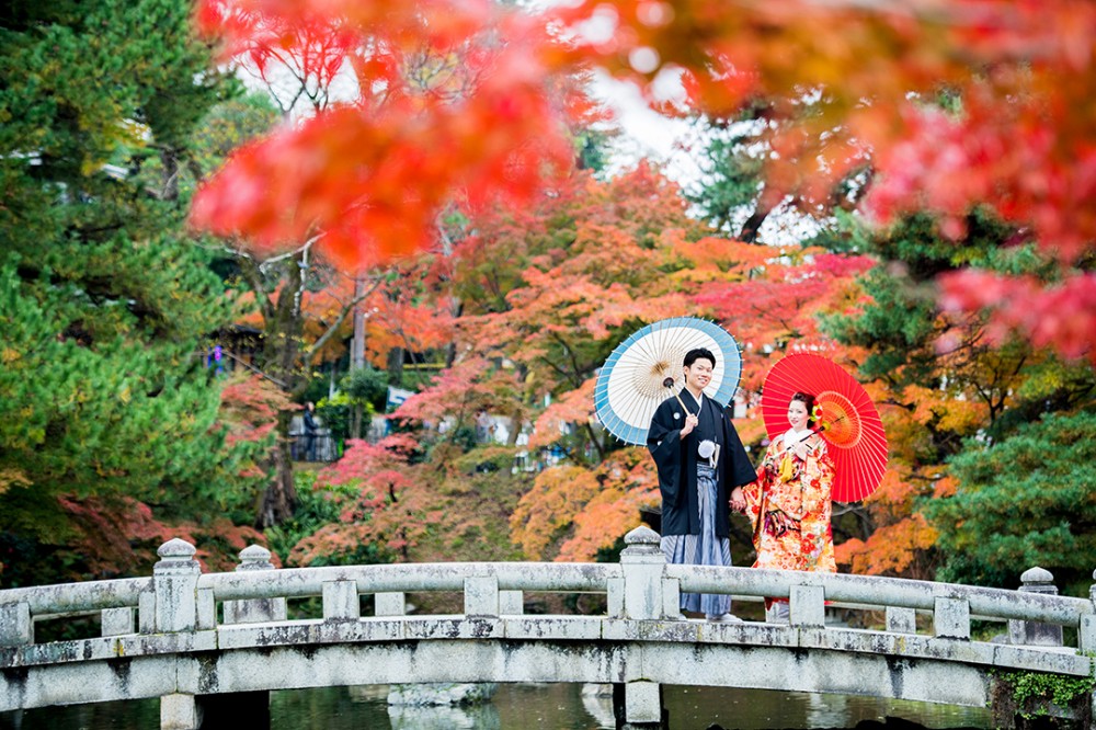 京都は丸山公園で撮影の新郎Tさんと新婦Aさん