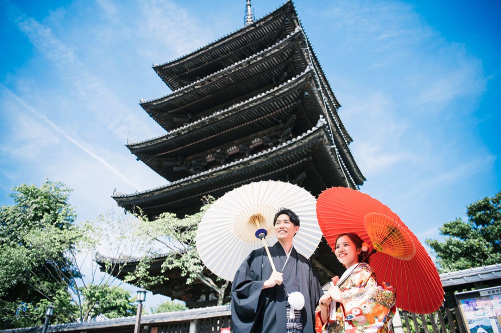 京都の五重塔付近で前撮り