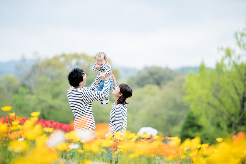 和装の前撮りを去年されたご夫婦と子供ちゃん