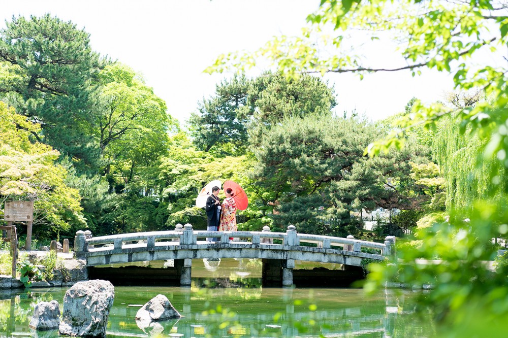 京都の和風公園で前撮り